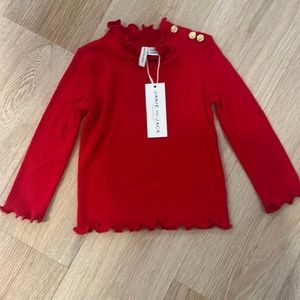 NWT Janie and Jack Red Long Sleeve Mock Turtleneck w/ Ruffle Hem - Size 12-18M